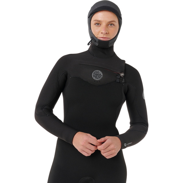 2026 Rip Curl Womens Flashbomb 6/ 4mm Hooded Chest Zip Wetsuit 16FWFS - Black